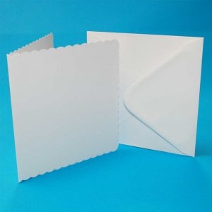 8 X 8 White Envelope & Scallop Cards ( Pack Of 5)