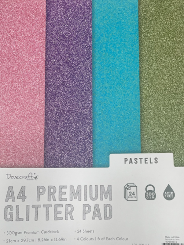 Glitter Card Pack Pastels Colours   6 sheets of 4 colours 