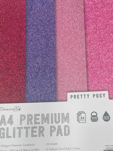 Glitter Card Pack Pretty Posy Colours   6 sheets of 4 colours 
