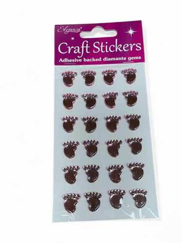 Adhesive Diamante Baby Pink Feet x 24